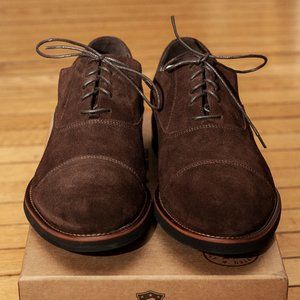 Trask Rivington Captoe Oxford Brown Suede Sz11